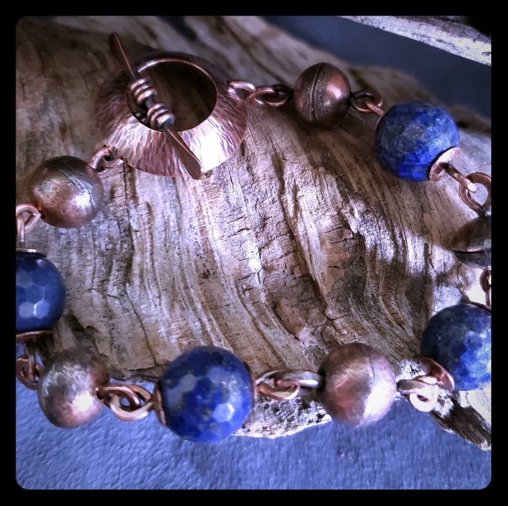 Handcrafted copper and Lapis bracelet. OOAK.